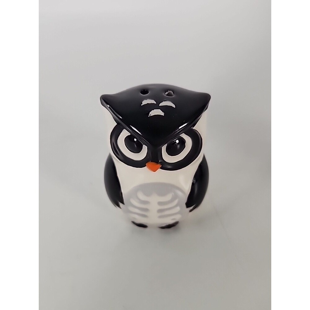 Owl Salt And Pepper Shakers Halloween Black & White Skeleton Vampire Table Decor - Picture 3 of 13
